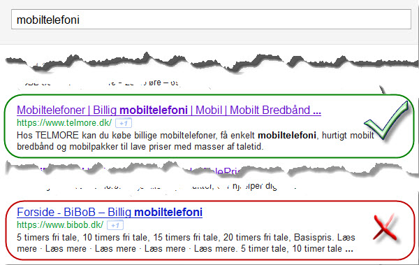 Mobiltelefoni Title tags og meta descriptions